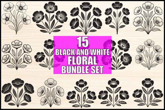 Download Black and White Floral Bundle Set - Set Collection