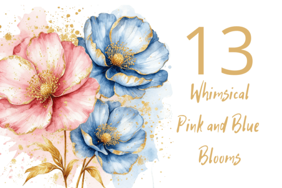 Download Watercolor Pink Blue Flowers Clipart Set - Set Collection