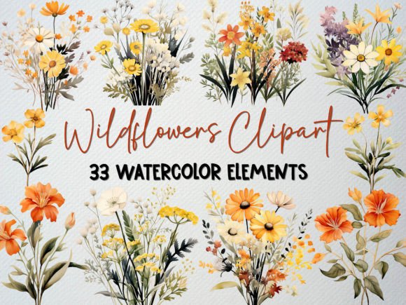 Download Watercolor Wildflower Clipart Set,33 PNG - Set Collection