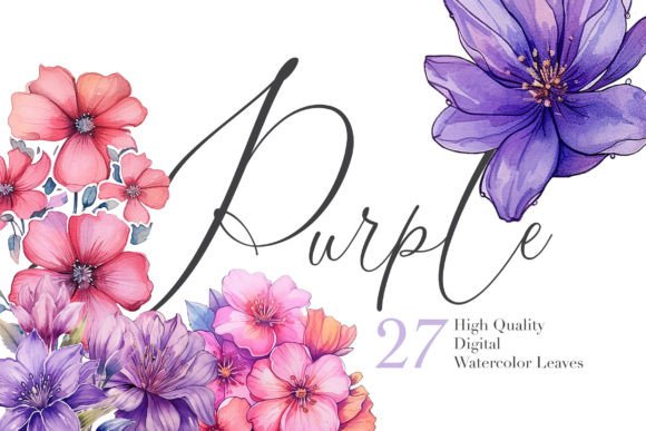 Download Watercolor Purple Florals Clipart Set - Set Collection