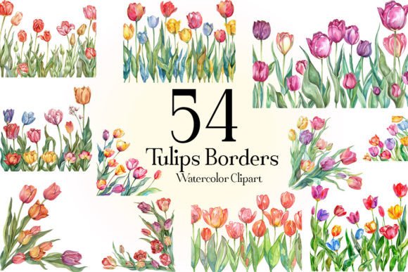 Download Watercolor Tulips Borders Clipart - Tulips Collection