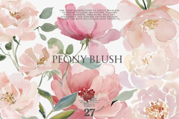 Download Peony Watercolor Clipart Set - Set Collection