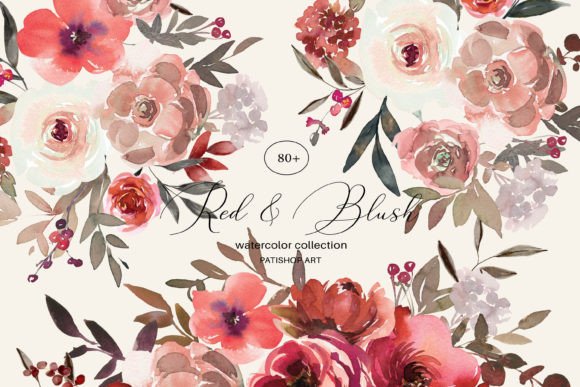 Download Watercolor Red Blush Floral Clipart Set - Set Collection