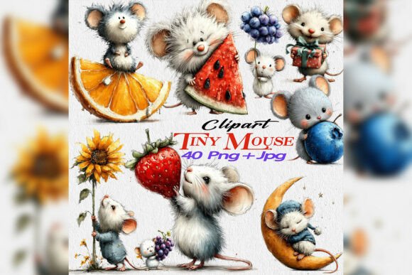 Download Watercolor Tiny Mouse Spring Clipart Set - Set Collection