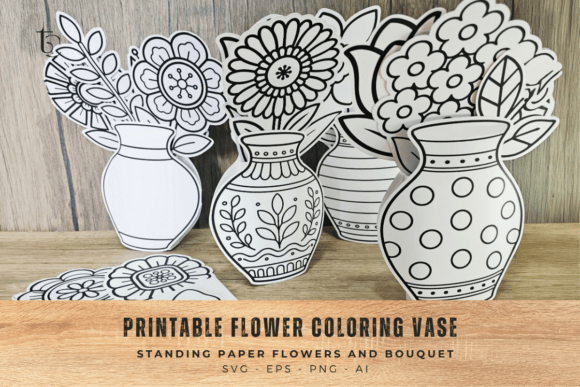 Download Printable Flower Coloring Vase Set - Set Collection