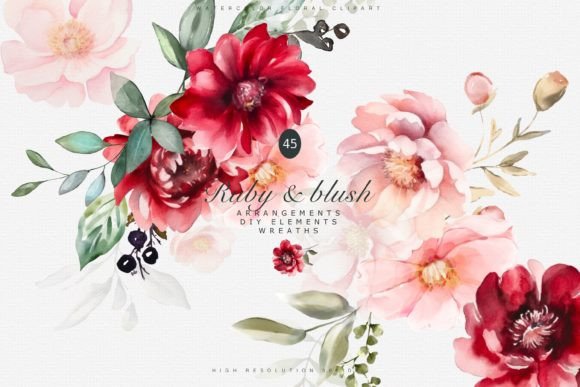 Download Watercolor Red Blush Floral Clipart Set - Set Collection