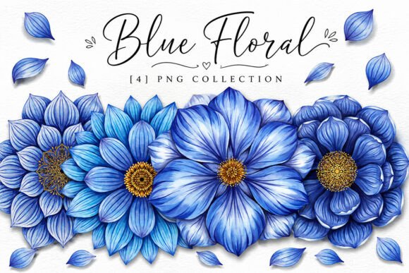Download Blue Floral Watercolor Clipart Png Set - Set Collection
