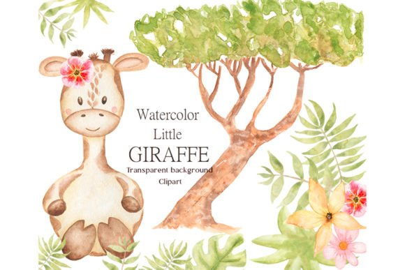 Download Watercolor Cute Giraffe Clipart Set - Set Collection