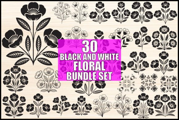 Download Black and White Floral Bundle Set - Set Collection
