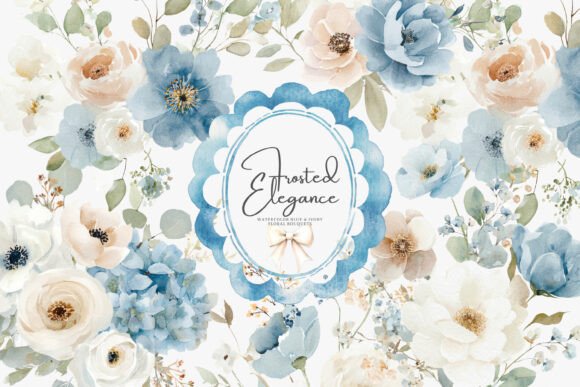 Download Watercolor Blue Flowers Clipart Set - Set Collection