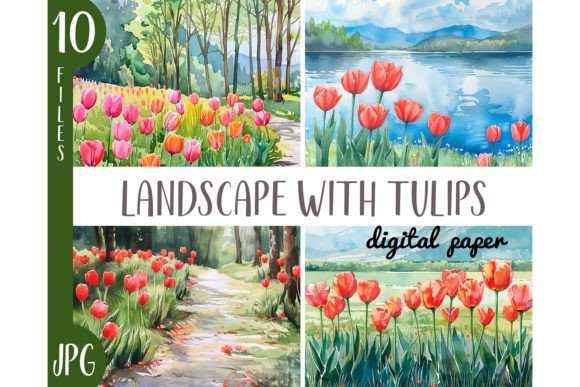 Download Watercolor Landscapes with Tulips JPG - Tulips Collection
