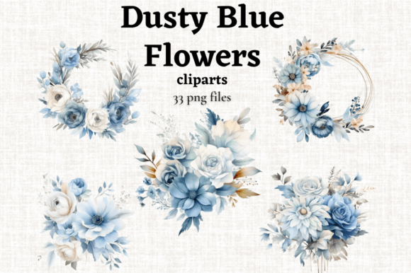 Download Dusty Blue Flowers Clipart Set 33 PNGs - Set Collection