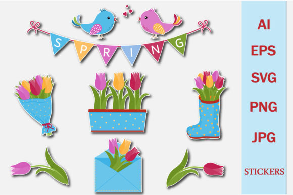 Download Spring Bundle of Stickers with Tulips - Tulips Collection