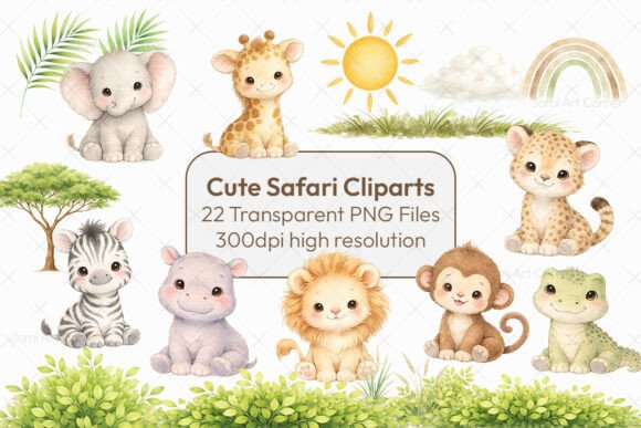 Download Cute Safari Animals Clipart Set - Set Collection