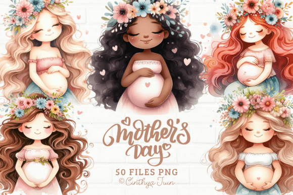 Download Mothers Day Clipart Pregnant Mother Set - Set Collection