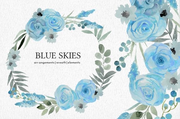 Download Light Blue Floral Watercolor Clipart Set - Set Collection