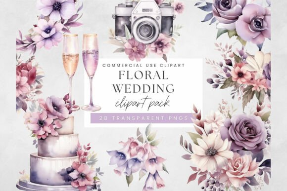Download Purple Wedding Watercolor Clipart Set - Set Collection