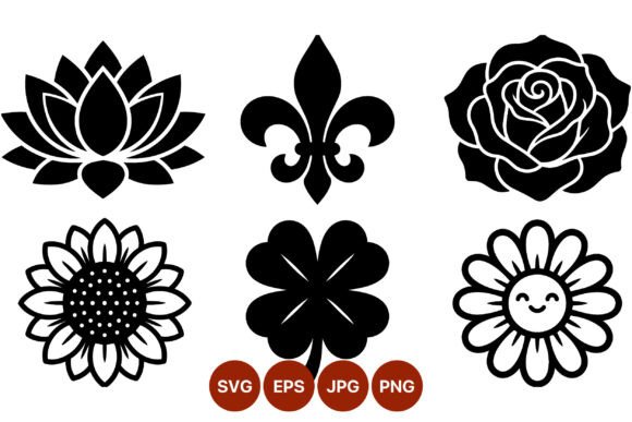 Download Black and White Floral Vector Icons Set - Set Collection